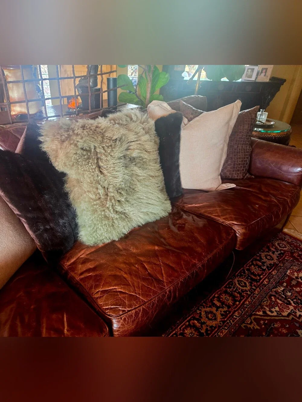 Z Gallery Large Ombre Mongolian Lamb Accent Pillow With Down Insert 25x25 NWT